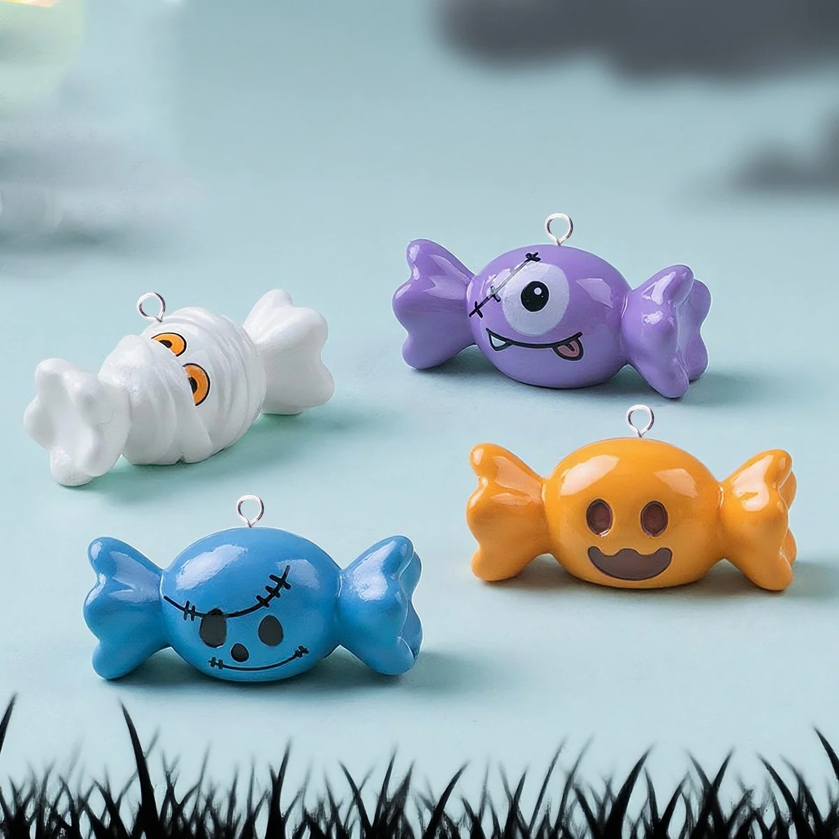 Resin Craft Projects - 10 Stück Europäische Halloween-Bonbon-Harzanhänger, Handgefertigte Anhänger