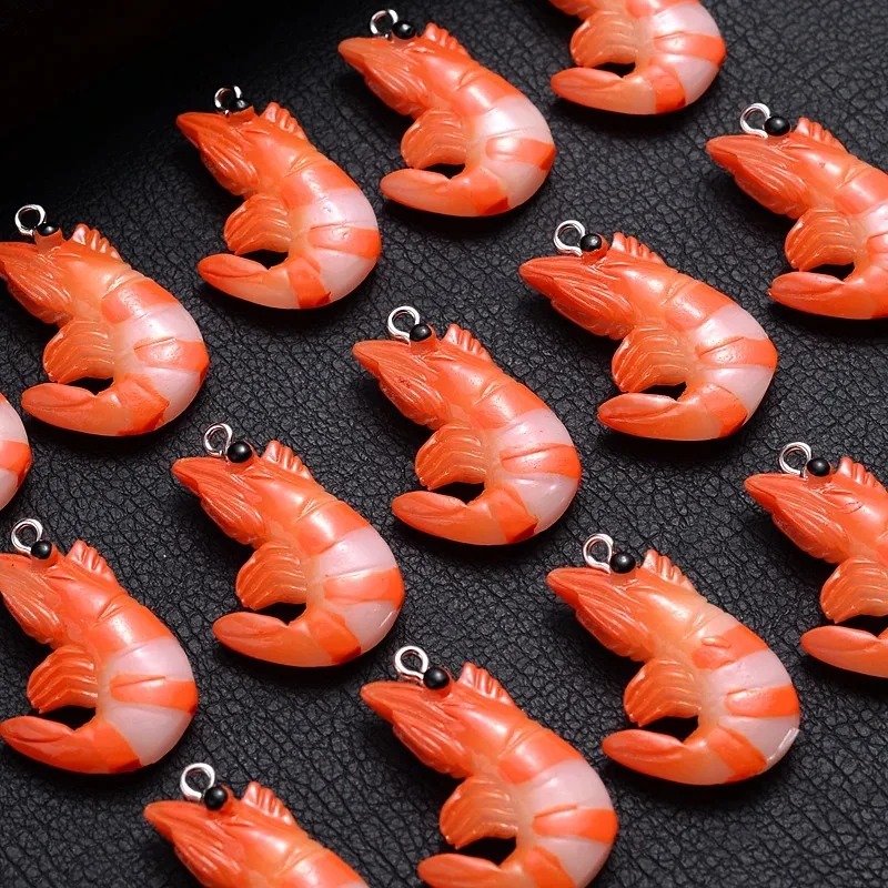 Resin Craft Projects - 10 Stück 3D-Simulierte Hummer-Garnelen-Anhänger, Acrylharz-Cartoon-Meeresfrüchte-Anhänger, DIY-Halsketten-Schmuckherstellungszubehör
