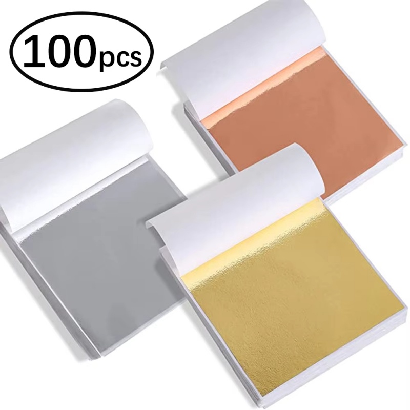 Gold Foil Flakes - 100 Stück Imitations-Gold-Silber-Kupferfolienblätter für DIY-Harz, Kerzen,